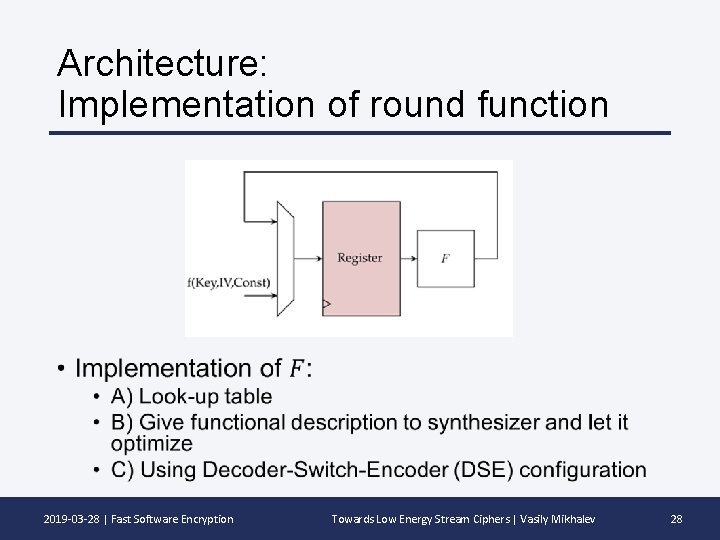 Architecture: Implementation of round function • 2019 -03 -28 | Fast Software Encryption Towards