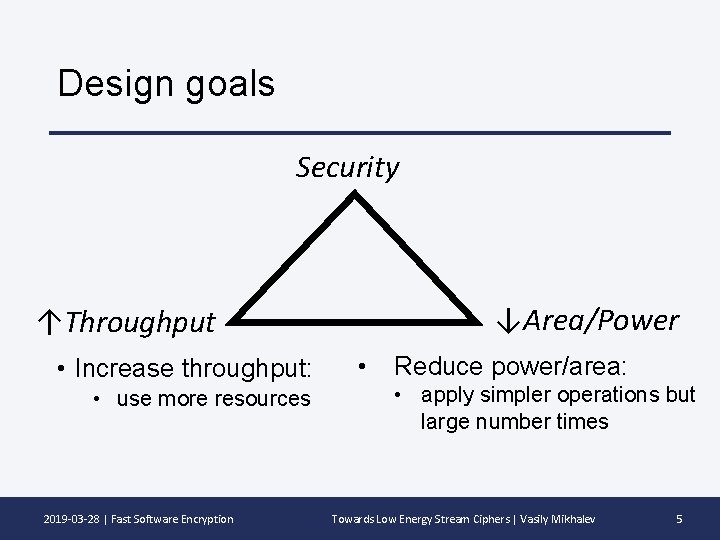 Design goals Security ↓Area/Power ↑Throughput • Increase throughput: • use more resources 2019 -03