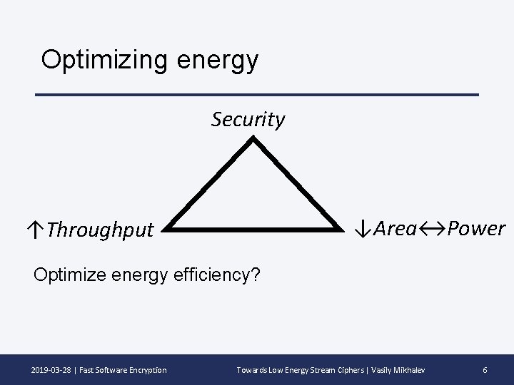 Optimizing energy Security ↓Area↔Power ↑Throughput Optimize energy efficiency? 2019 -03 -28 | Fast Software