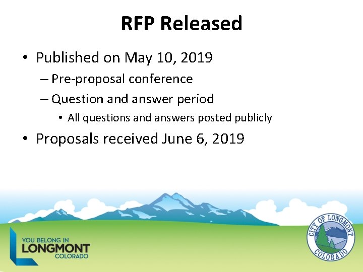 RFP Released • Published on May 10, 2019 – Pre-proposal conference – Question and