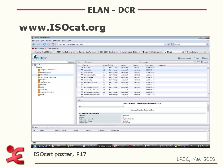 ELAN - DCR www. ISOcat. org ISOcat poster, P 17 LREC, May 2008 