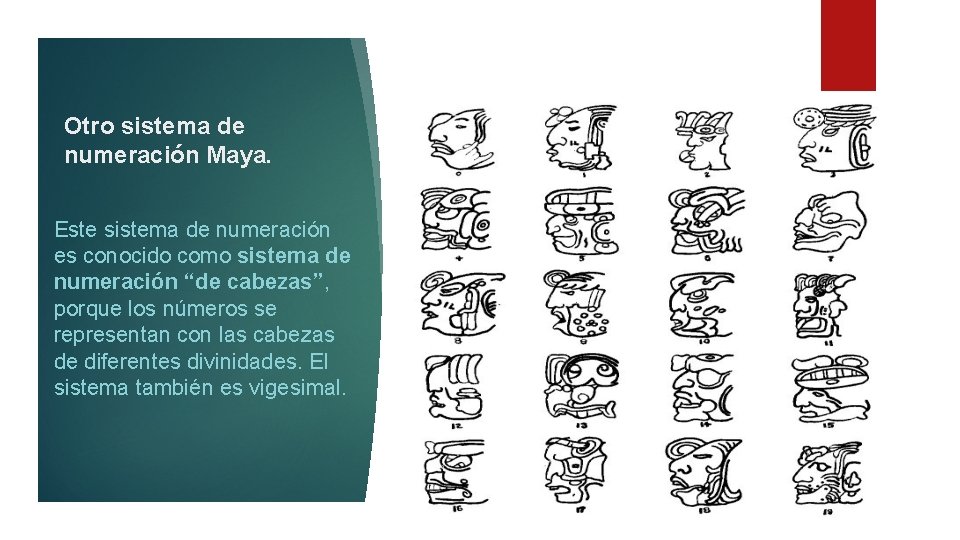 Otro sistema de numeración Maya. Este sistema de numeración es conocido como sistema de
