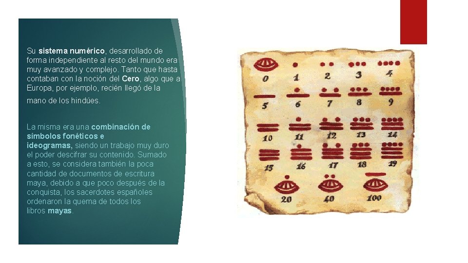 Su sistema numérico, desarrollado de forma independiente al resto del mundo era muy avanzado