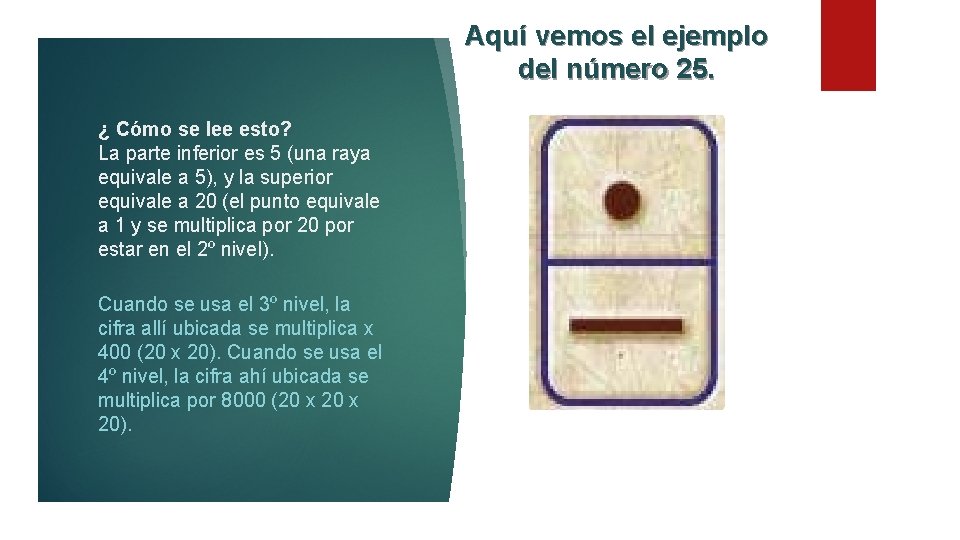 Aquí vemos el ejemplo del número 25. ¿ Cómo se lee esto? La parte