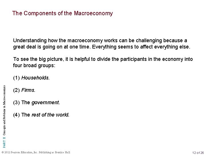 The Components of the Macroeconomy Understanding how the macroeconomy works can be challenging because