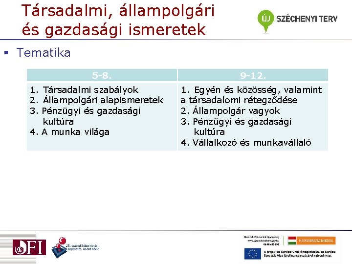 Társadalmi, állampolgári és gazdasági ismeretek § Tematika 5 -8. 1. Társadalmi szabályok 2. Állampolgári