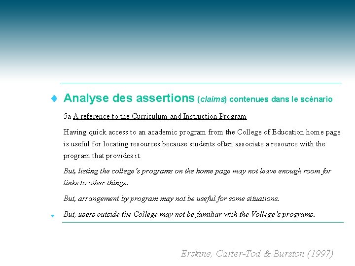 t Analyse des assertions (claims) contenues dans le scénario t 5 a A reference