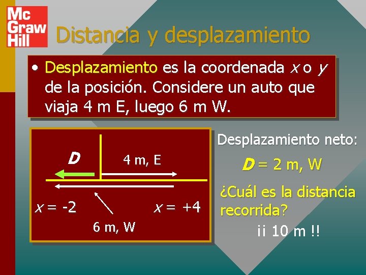 Distancia y desplazamiento • Desplazamiento es la coordenada x o y de la posición.