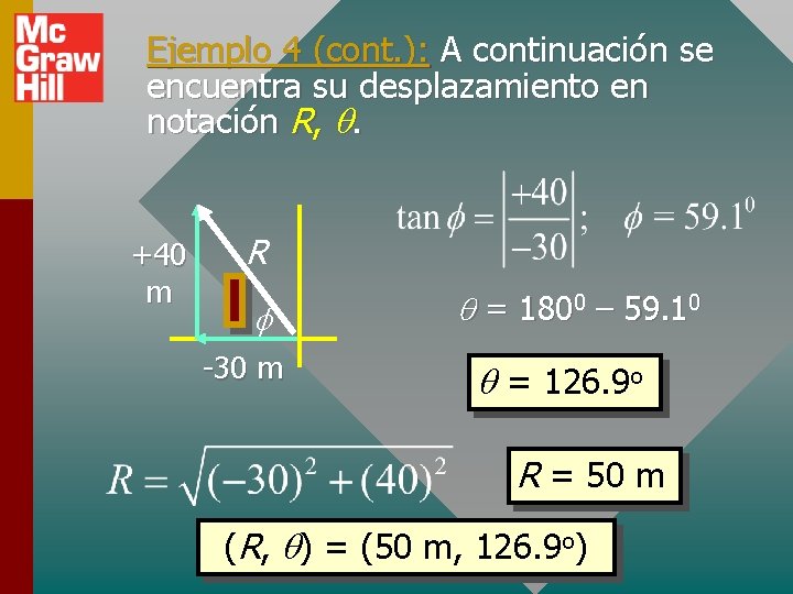 Ejemplo 4 (cont. ): A continuación se encuentra su desplazamiento en notación R, .