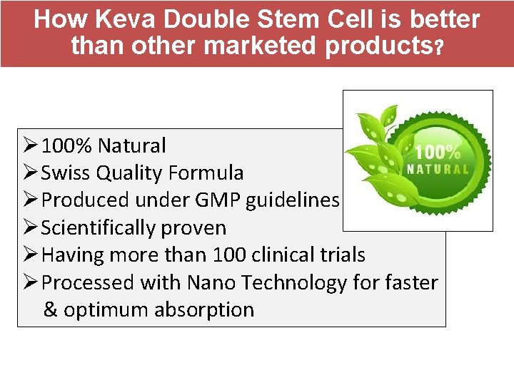 How Keva Double Stem Cell is better than other marketed products? Ø 100% Natural