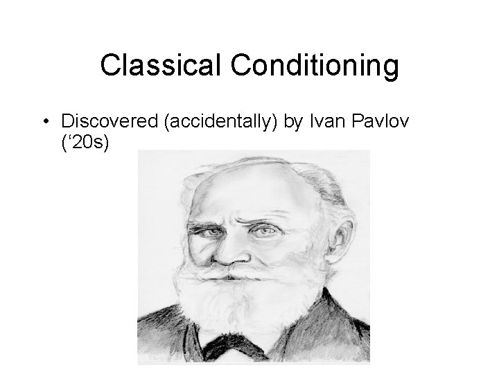 Classical Conditioning • Discovered (accidentally) by Ivan Pavlov (‘ 20 s) Classical Conditioning • Discovered (accidentally) by Ivan Pavlov (‘ 20 s)