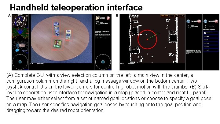 Handheld teleoperation interface (A) Complete GUI with a view selection column on the left,