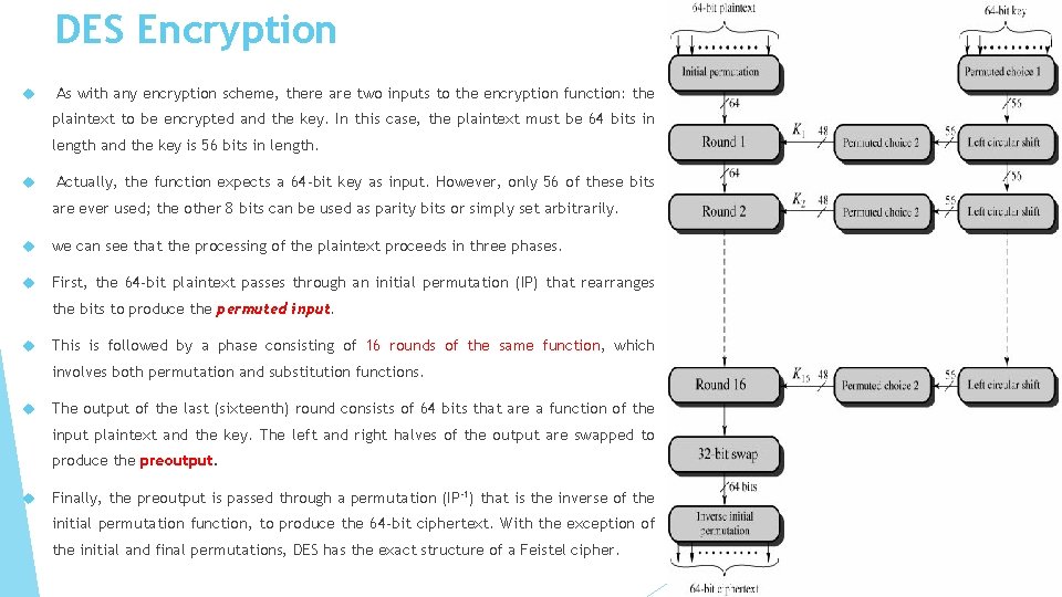 DES Encryption As with any encryption scheme, there are two inputs to the encryption