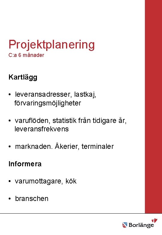 Borlänge stad Mellanrubrik Projektplanering • Punkt C: a • 6 Punkt månader • Punkt