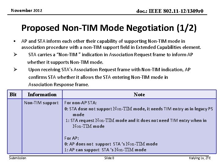 November 2012 doc. : IEEE 802. 11 -12/1309 r 0 Proposed Non-TIM Mode Negotiation