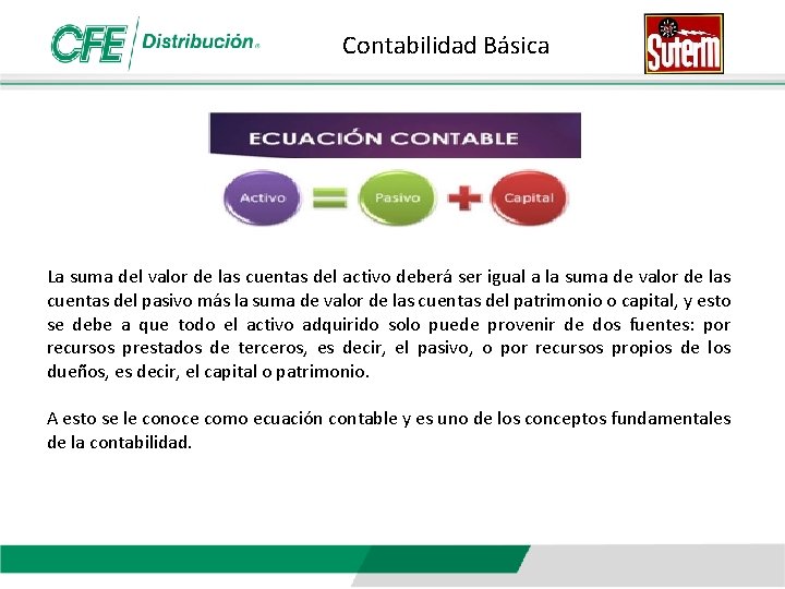 Contabilidad Básica La suma del valor de las cuentas del activo deberá ser igual