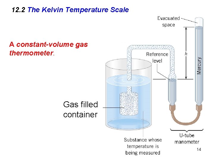 12. 2 The Kelvin Temperature Scale A constant-volume gas thermometer. Gas filled container 14