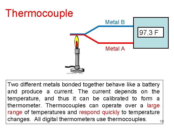 Thermocouple Metal B 97. 3 F Metal A Two different metals bonded together behave