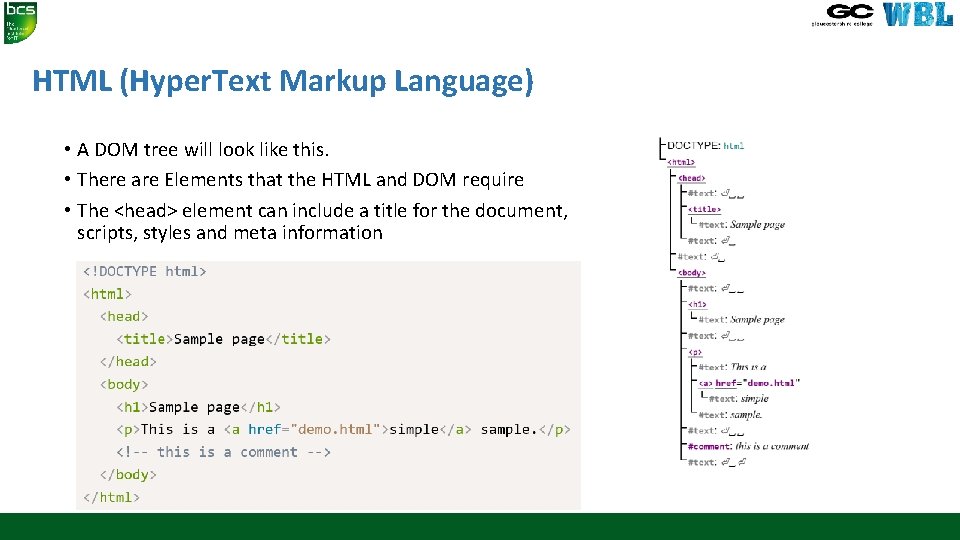 HTML (Hyper. Text Markup Language) • A DOM tree will look like this. • HTML (Hyper. Text Markup Language) • A DOM tree will look like this. •