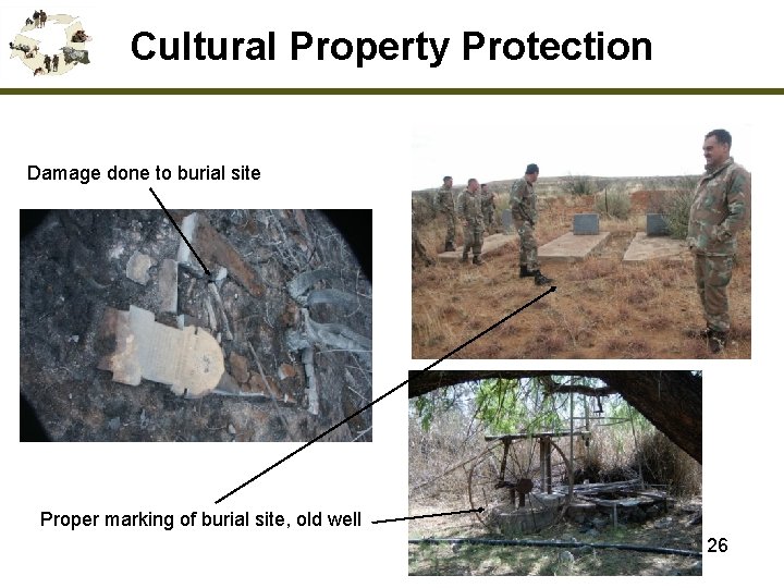 Cultural Property Protection Damage done to burial site Proper marking of burial site, old