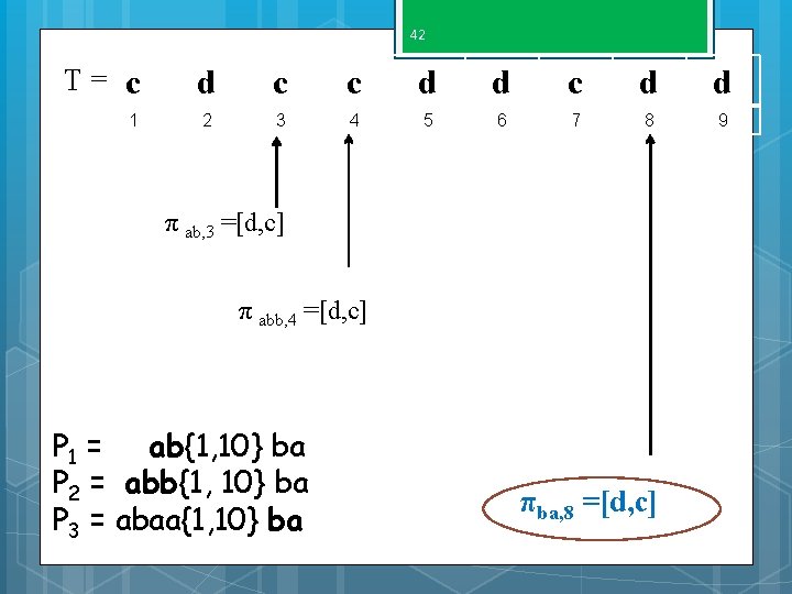 42 T= c d c c d d 1 2 3 4 5 6