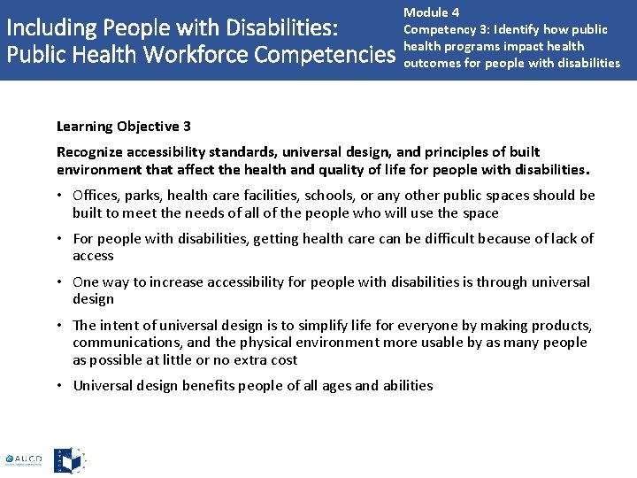 Including People with Disabilities: Public Health Workforce Competencies Module 4 Competency 3: Identify how