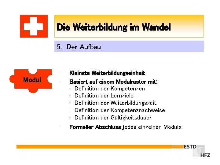 Die Weiterbildung im Wandel 5. Der Aufbau Modul • • Kleinste Weiterbildungseinheit Basiert auf