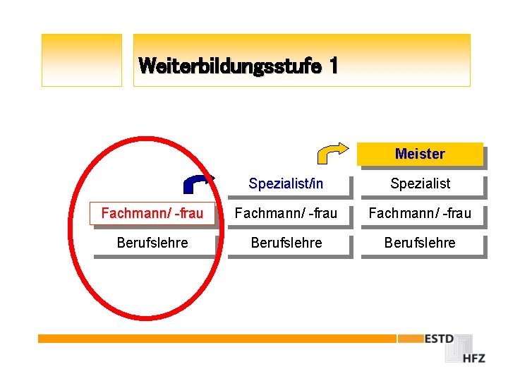 Weiterbildungsstufe 1 Meister Spezialist/in Spezialist Fachmann/ -frau Berufslehre 