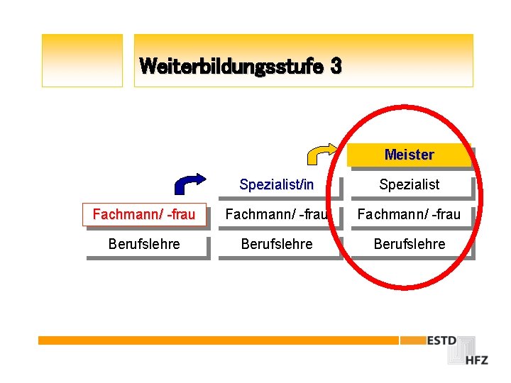 Weiterbildungsstufe 3 Meister Spezialist/in Spezialist Fachmann/ -frau Berufslehre 