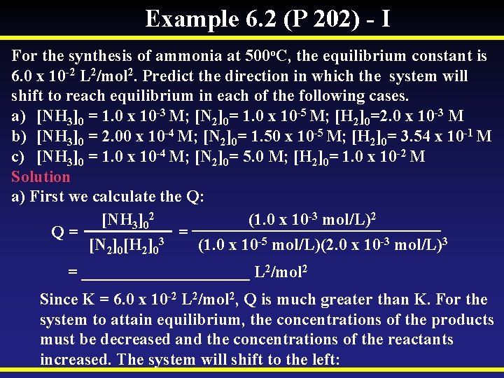 Example 6. 2 (P 202) - I For the synthesis of ammonia at 500