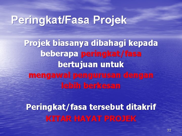 Peringkat/Fasa Projek biasanya dibahagi kepada beberapa peringkat/fasa bertujuan untuk mengawal pengurusan dengan lebih berkesan