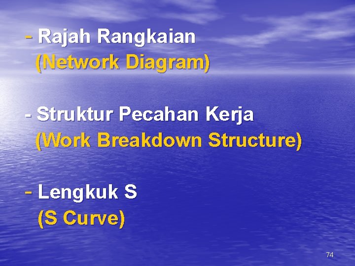 - Rajah Rangkaian (Network Diagram) - Struktur Pecahan Kerja (Work Breakdown Structure) - Lengkuk