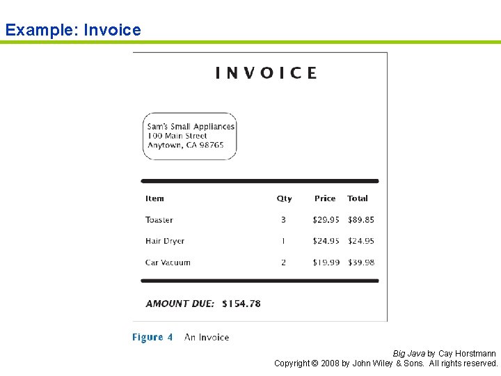 Example: Invoice Big Java by Cay Horstmann Copyright © 2008 by John Wiley &