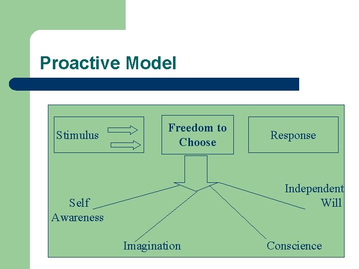 Proactive Model Stimulus Freedom to Choose Response Independent Will Self Awareness Imagination Conscience 