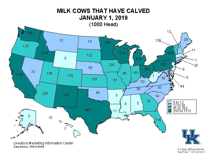 MILK COWS THAT HAVE CALVED JANUARY 1, 2019 (1000 Head) 12 280 12 15