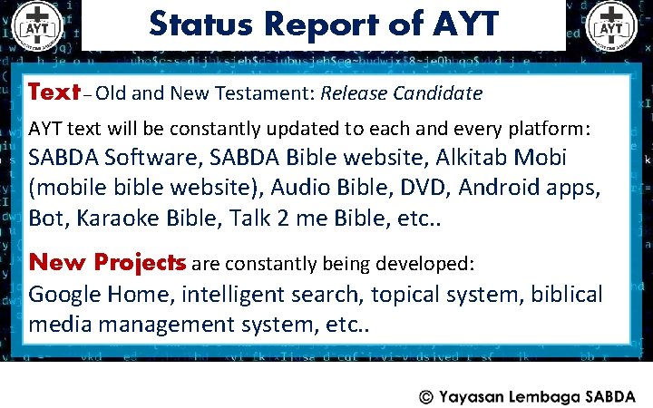 Status Report of AYT Text – Old and New Testament: Release Candidate AYT text