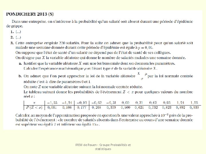 IREM de Rouen - Groupe Probabilités et statistiques 