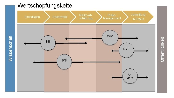 Wertschöpfungskette Gesamtbild Risiko-Abschätzung Vermittlung Risiko. Manage-ment in Praxis WIK SSK IZMF Bf. S Andere