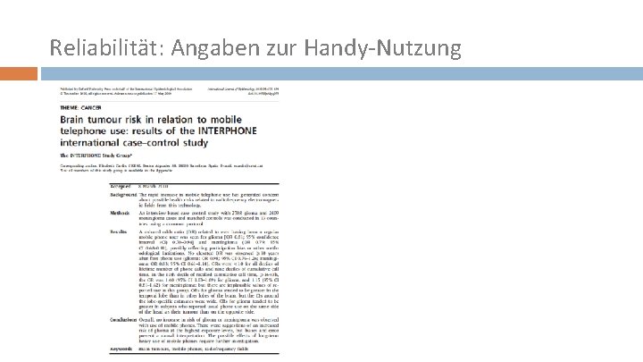 Reliabilität: Angaben zur Handy-Nutzung 