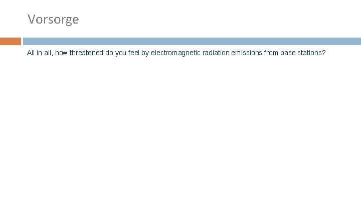 Vorsorge All in all, how threatened do you feel by electromagnetic radiation emissions from