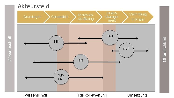 Akteursfeld Gesamtbild Risiko. Management Vermittlung in Praxis Wissenschaft TAB SSK IZMF Bf. S WFEMF