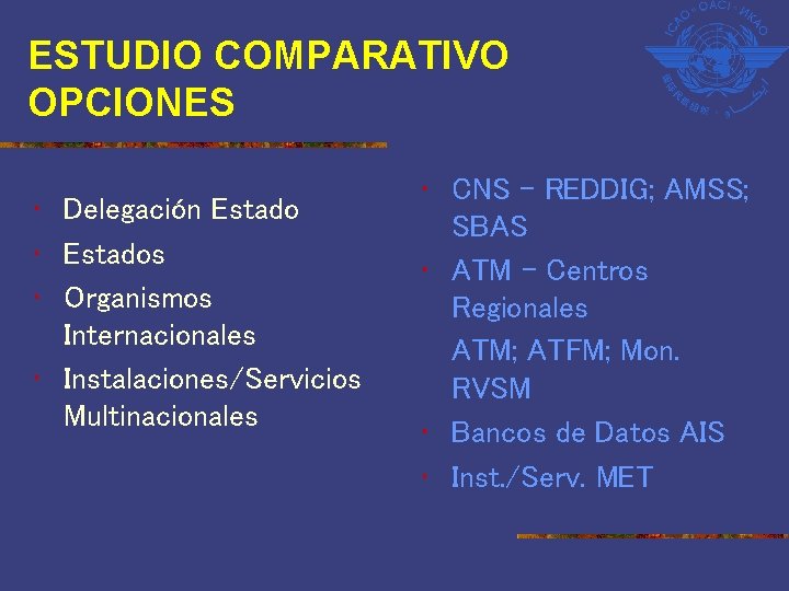 ESTUDIO COMPARATIVO OPCIONES • Delegación Estado • Estados • Organismos Internacionales • Instalaciones/Servicios Multinacionales