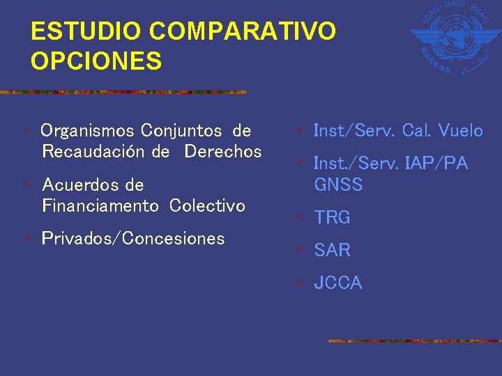 ESTUDIO COMPARATIVO OPCIONES • Organismos Conjuntos de Recaudación de Derechos • Acuerdos de Financiamento