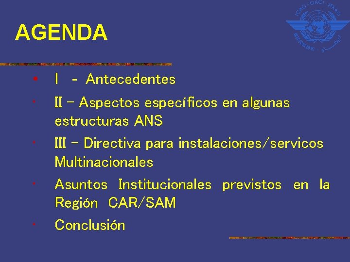 AGENDA • • • I - Antecedentes II - Aspectos específicos en algunas estructuras