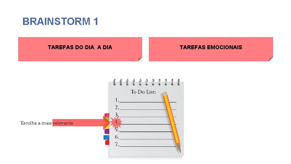 BRAINSTORM 1 TAREFAS DO DIA A DIA Escolha a mais relevante TAREFAS EMOCIONAIS 