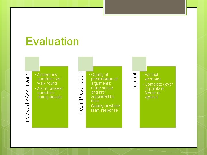  • Quality of presentation of arguments: make sense and are supported by facts