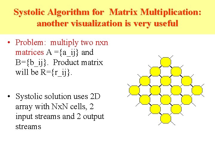 Systolic Algorithm for Matrix Multiplication: another visualization is very useful • Problem: multiply two
