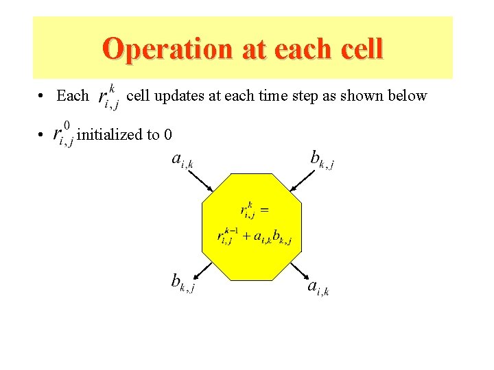 Operation at each cell • Each • cell updates at each time step as