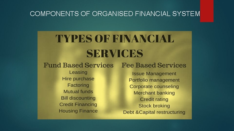 COMPONENTS OF ORGANISED FINANCIAL SYSTEM 