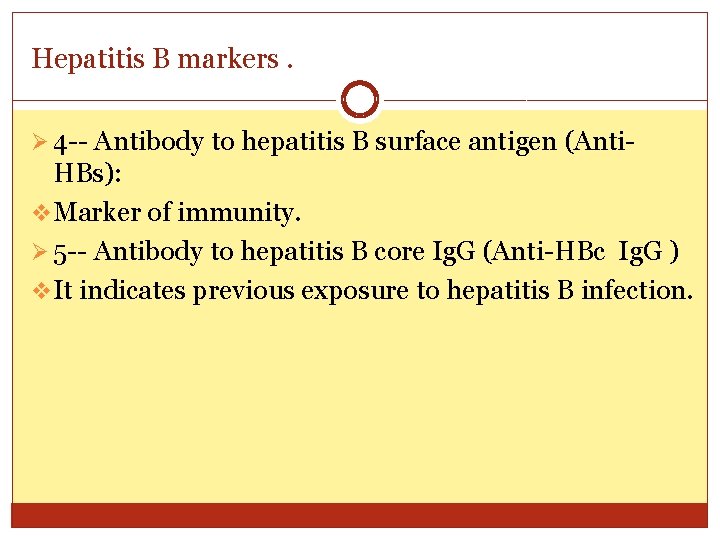 Hepatitis B markers. Ø 4 -- Antibody to hepatitis B surface antigen (Anti- HBs):